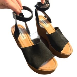 Steve Madden Kamry Platform Wedge Sandals Black 8.5